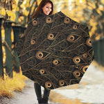 Black And Gold Peacock Feather Print Foldable Umbrella