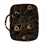Black And Gold Peacock Feather Print Front Pocket Bible Bag