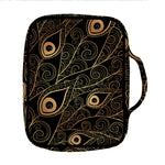 Black And Gold Peacock Feather Print Front Pocket Bible Bag