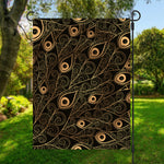 Black And Gold Peacock Feather Print Garden Flag