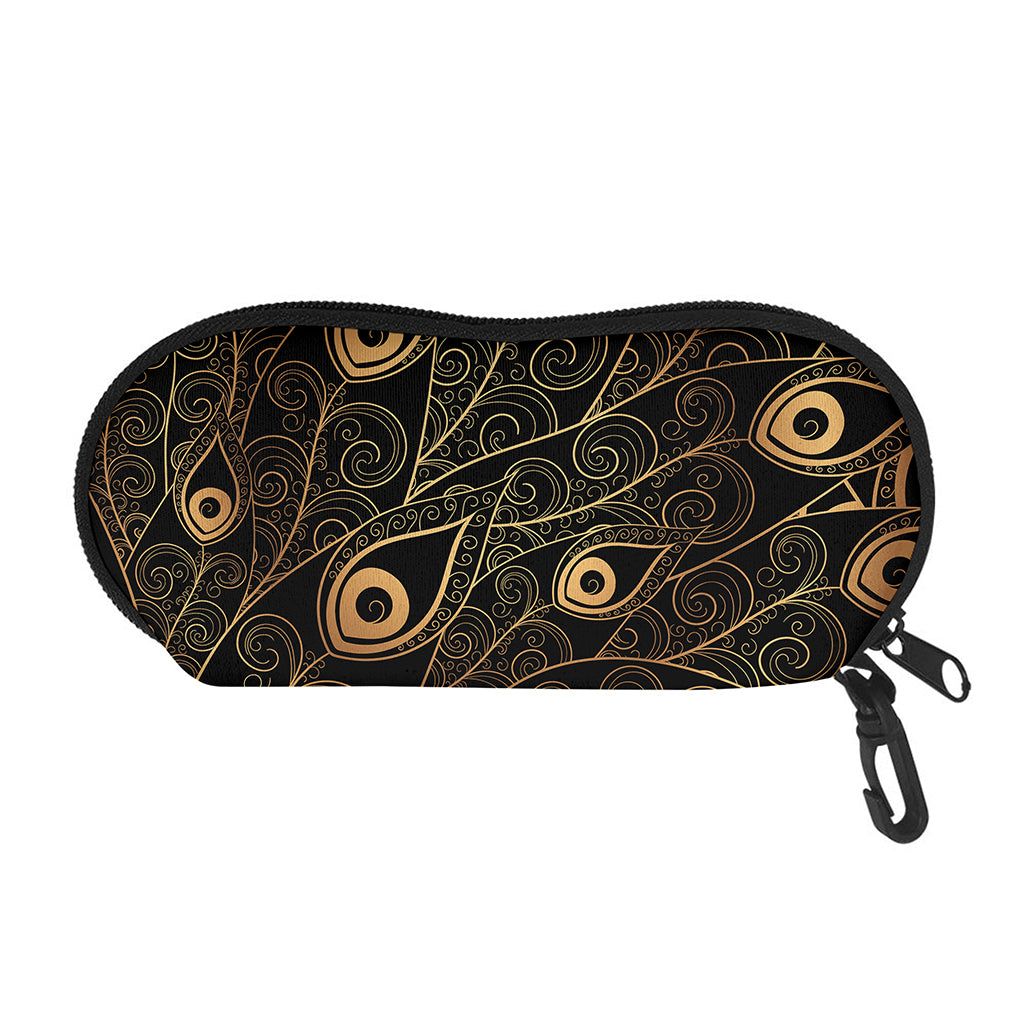 Black And Gold Peacock Feather Print Glasses Case