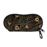 Black And Gold Peacock Feather Print Glasses Case