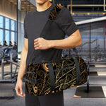 Black And Gold Peacock Feather Print Gym Bag