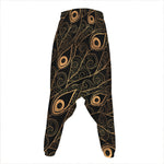 Black And Gold Peacock Feather Print Hammer Pants