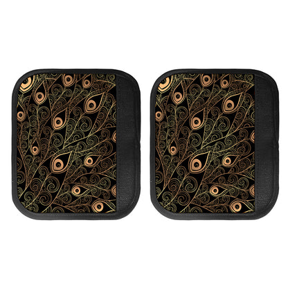 Black And Gold Peacock Feather Print Handle Covers