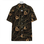 Black And Gold Peacock Feather Print Hawaiian Shirt