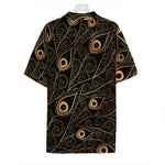 Black And Gold Peacock Feather Print Hawaiian Shirt