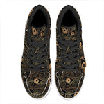 Black And Gold Peacock Feather Print High Top Leather Sneakers
