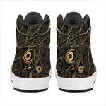 Black And Gold Peacock Feather Print High Top Leather Sneakers