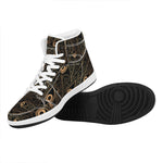 Black And Gold Peacock Feather Print High Top Leather Sneakers