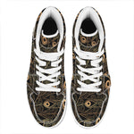 Black And Gold Peacock Feather Print High Top Leather Sneakers