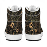 Black And Gold Peacock Feather Print High Top Leather Sneakers