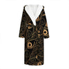 Black And Gold Peacock Feather Print Hooded Bathrobe