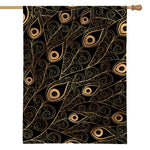 Black And Gold Peacock Feather Print House Flag