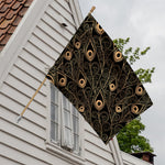 Black And Gold Peacock Feather Print House Flag