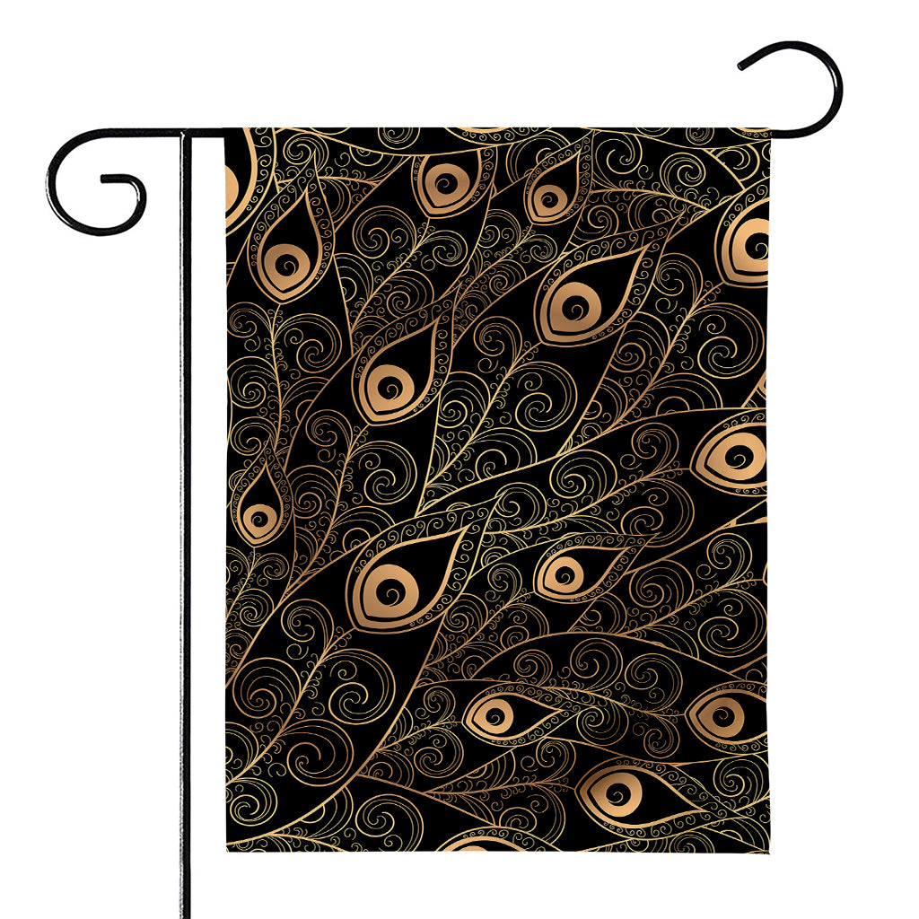 Black And Gold Peacock Feather Print House Flag
