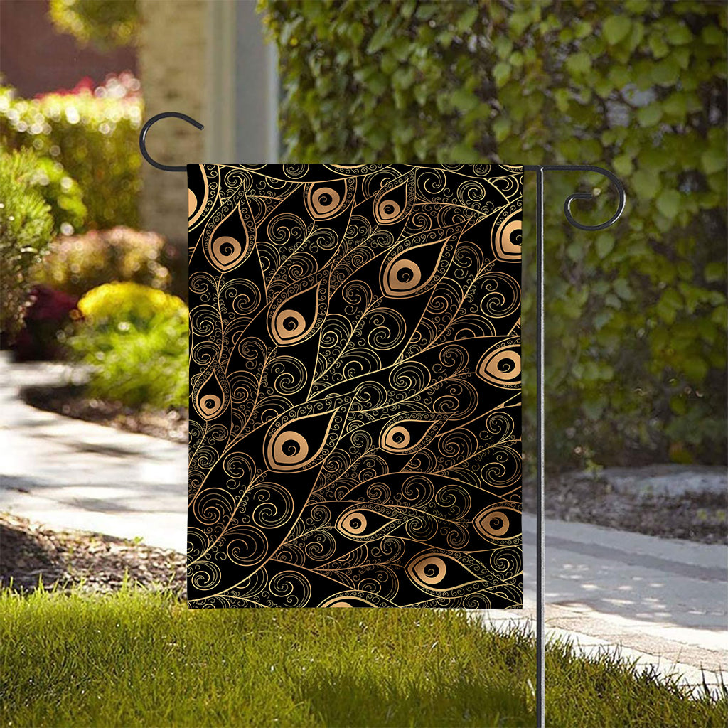 Black And Gold Peacock Feather Print House Flag