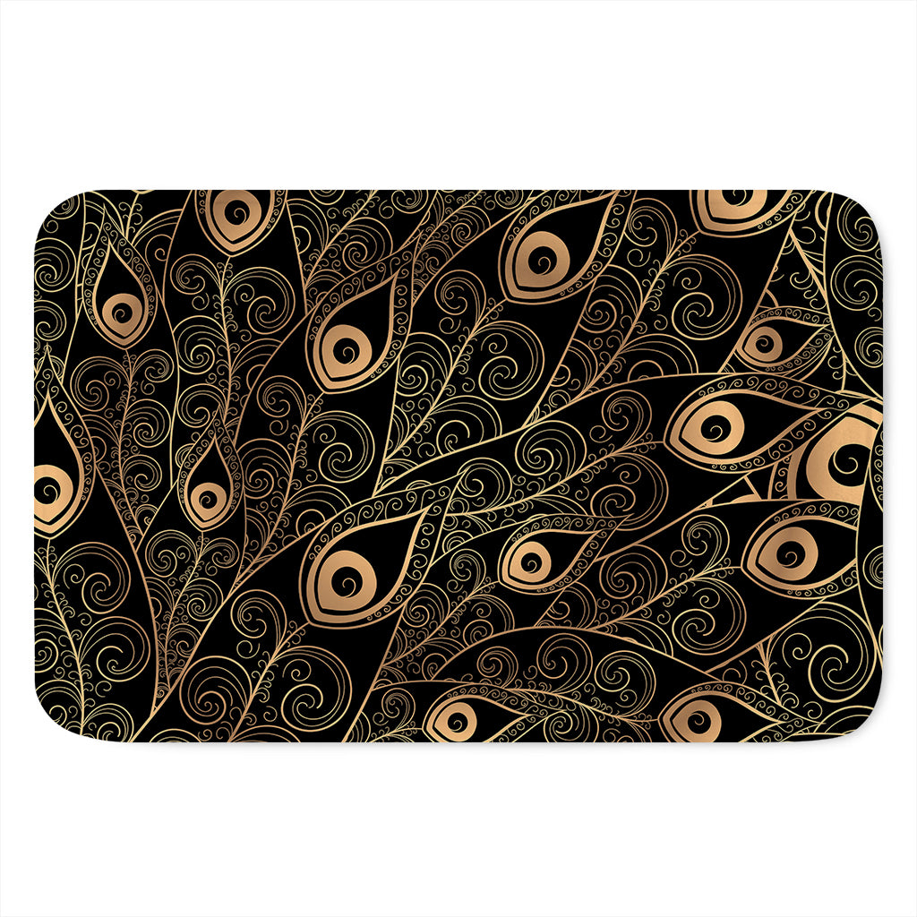 Black And Gold Peacock Feather Print Indoor Door Mat