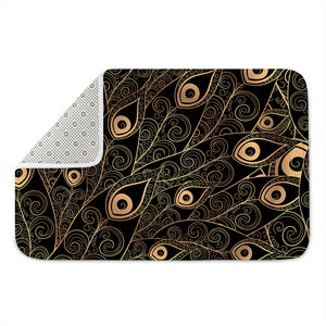 Black And Gold Peacock Feather Print Indoor Door Mat