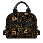 Black And Gold Peacock Feather Print Insulated Lunch Bag