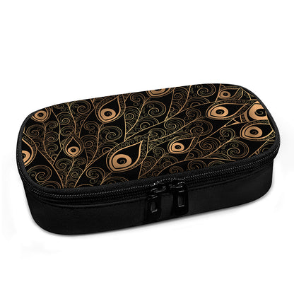 Black And Gold Peacock Feather Print Insulin Cooler Travel Case