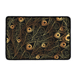 Black And Gold Peacock Feather Print Kitchen Mat