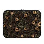 Black And Gold Peacock Feather Print Laptop Sleeve