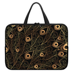Black And Gold Peacock Feather Print Laptop Sleeve With Handle