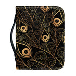 Black And Gold Peacock Feather Print Leather Bible Cover
