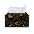 Black And Gold Peacock Feather Print Leather Tissue Box Cover