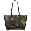 Black And Gold Peacock Feather Print Leather Tote Bag