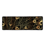 Black And Gold Peacock Feather Print Long Kitchen Mat