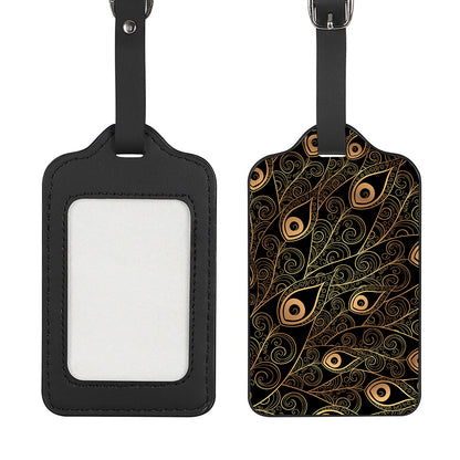 Black And Gold Peacock Feather Print Luggage Tag