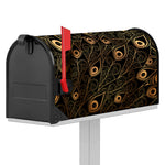 Black And Gold Peacock Feather Print Mailbox Cover