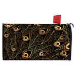 Black And Gold Peacock Feather Print Mailbox Cover