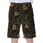 Black And Gold Peacock Feather Print Men's Beach Shorts