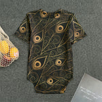 Black And Gold Peacock Feather Print Men's Bodysuit