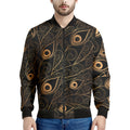 Black And Gold Peacock Feather Print Men's Bomber Jacket