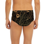 Black And Gold Peacock Feather Print Men's Briefs