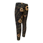 Black And Gold Peacock Feather Print Men's Compression Pants