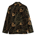 Black And Gold Peacock Feather Print Men's Cotton Blazer