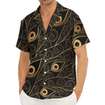 Black And Gold Peacock Feather Print Men's Deep V-Neck Shirt