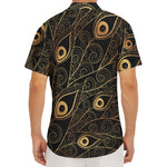 Black And Gold Peacock Feather Print Men's Deep V-Neck Shirt