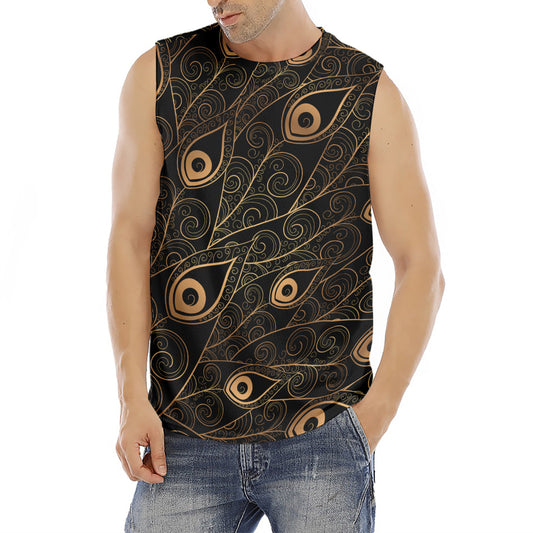 Black And Gold Peacock Feather Print Men's Fitness Tank Top
