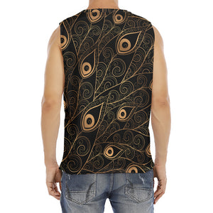 Black And Gold Peacock Feather Print Men's Fitness Tank Top