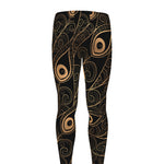 Black And Gold Peacock Feather Print Men's leggings