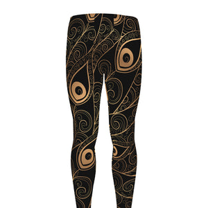 Black And Gold Peacock Feather Print Men's leggings