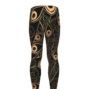 Black And Gold Peacock Feather Print Men's leggings