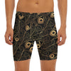 Black And Gold Peacock Feather Print Men's Long Boxer Briefs