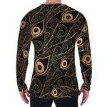 Black And Gold Peacock Feather Print Men's Long Sleeve T-Shirt